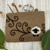 Sheep with Swirls Felt Notions Bag (Brown)