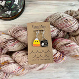 Three by the Sea Designs - Stitch Marker (Candy Corn & Black Cat)